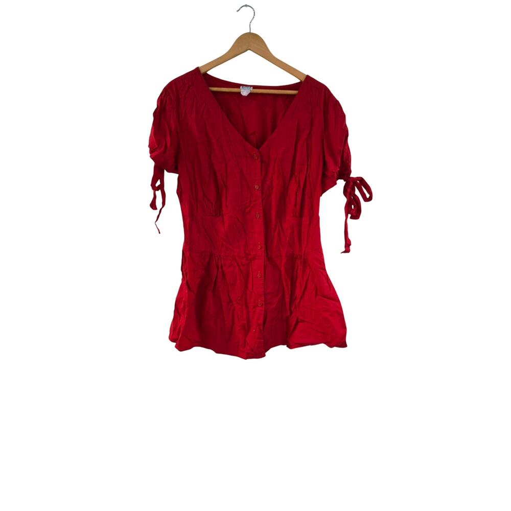 Women's Vamp Y2K Red Button Up Rockabilly Shirt 2X